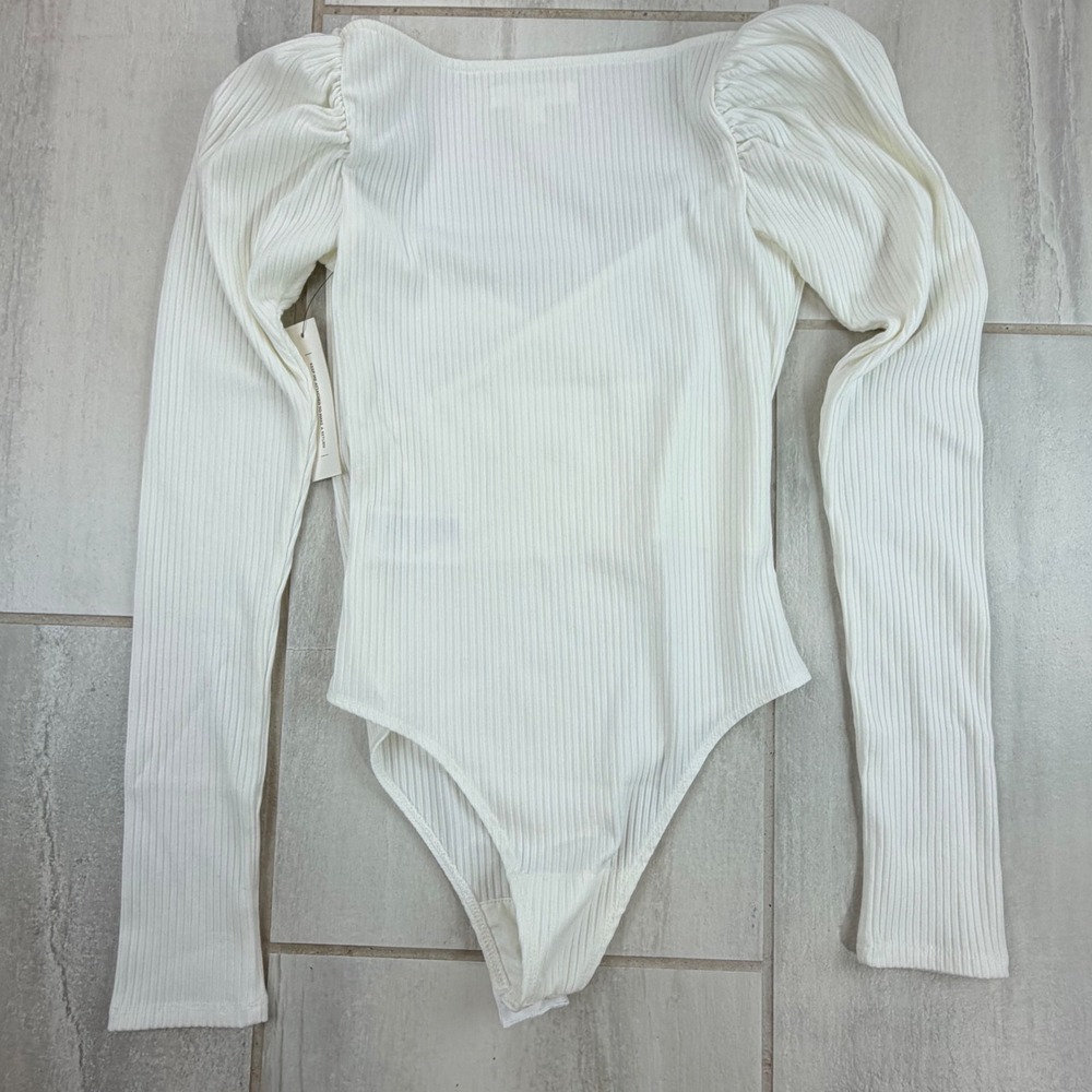 Lani The Label White Ribbed Wrap Bodysuit Puff Sleeve XS NWT - Picture 6 of 7